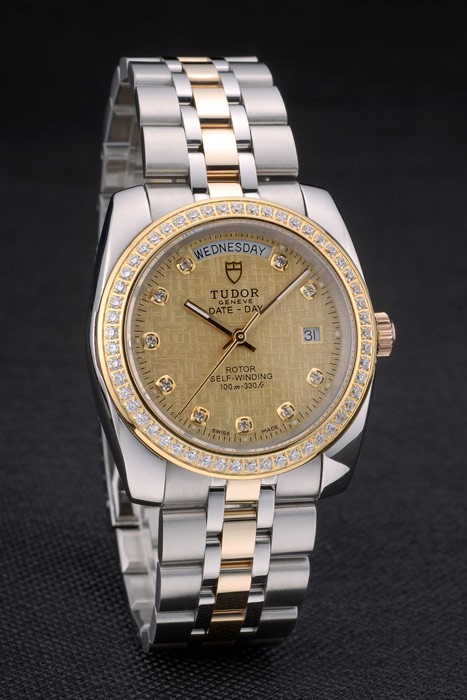 Swiss Tudor Classic Rose Crystal Encrusted Bezel Crystal Encrusted Golden Dial 80304 - Image 2
