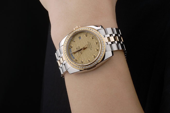 Swiss Tudor Classic Rose Crystal Encrusted Bezel Crystal Encrusted Golden Dial 80304 - Image 9