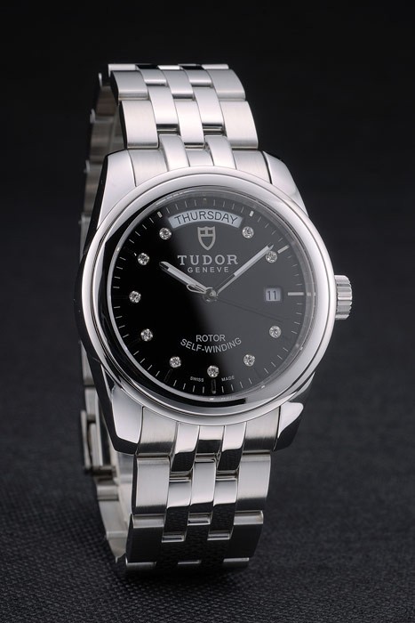 Swiss Tudor Classic Stainless Steel Bracelet Silver Black Dial 80300 - Image 2
