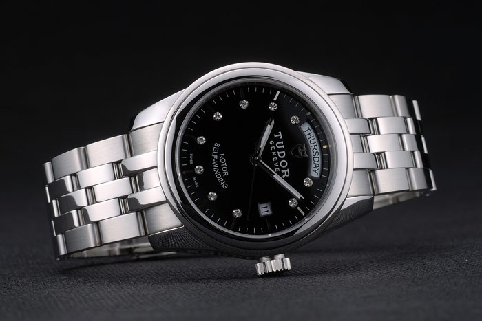 Swiss Tudor Classic Stainless Steel Bracelet Silver Black Dial 80300 - Image 3