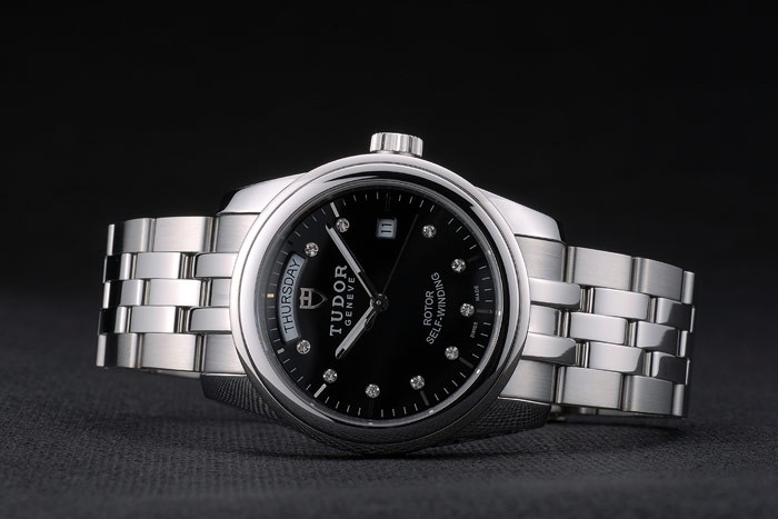 Swiss Tudor Classic Stainless Steel Bracelet Silver Black Dial 80300 - Image 4