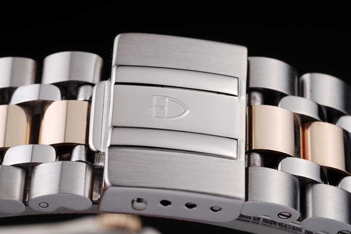 Tudor Swiss Classic Prince Date Stainless Steel Case Rose Gold Ribbed Bezel Gold Dial - Image 4