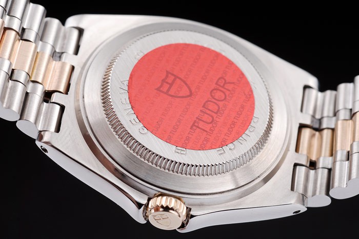 Tudor Swiss Classic Prince Date Stainless Steel Case Rose Gold Ribbed Bezel Gold Dial - Image 6