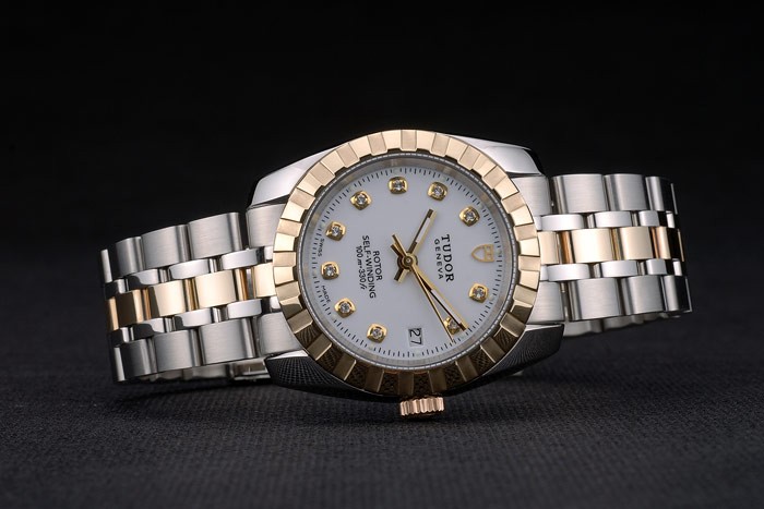 Swiss Tudor Classic Rose Gold Ribber Bezel Crystal Encrusted White Dial 80301 - Image 3