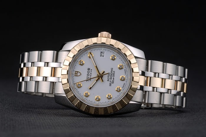 Swiss Tudor Classic Rose Gold Ribber Bezel Crystal Encrusted White Dial 80301 - Image 4