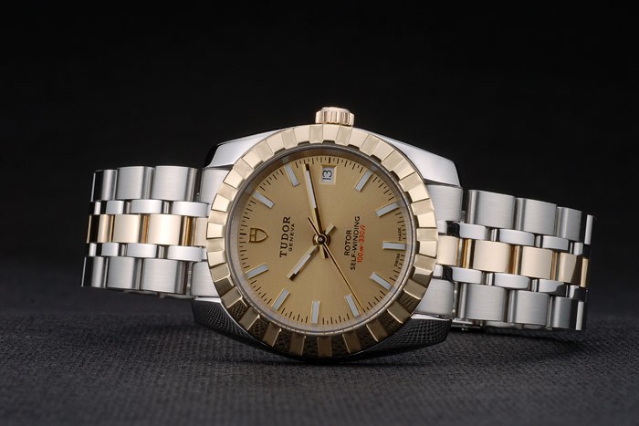 Swiss Tudor Classic Rose Gold Ribber Bezel Crystal Encrusted Golden Dial 80302 - Image 4