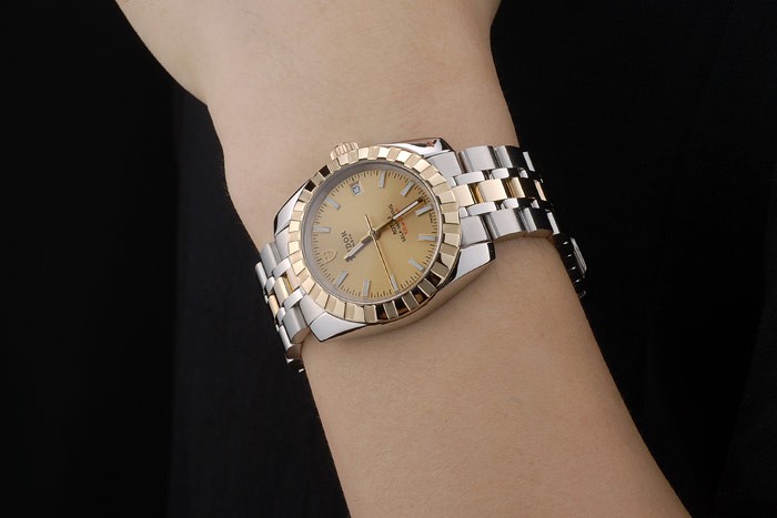 Swiss Tudor Classic Rose Gold Ribber Bezel Crystal Encrusted Golden Dial 80302 - Image 9
