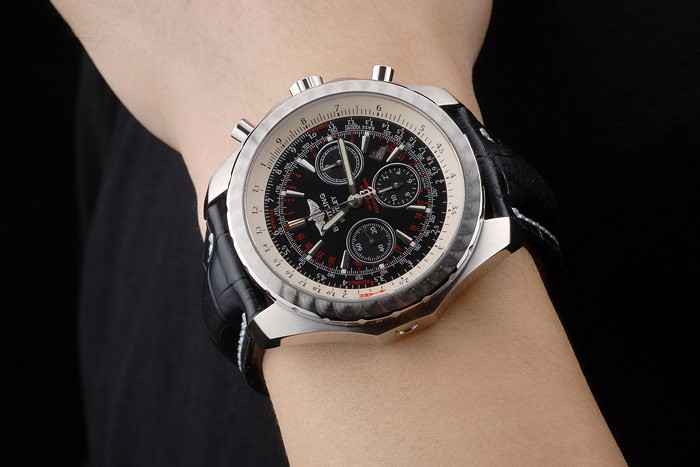 Swiss Breitling Bentley Black Croco Leather Bracelet Black Dial 80286 - Image 3