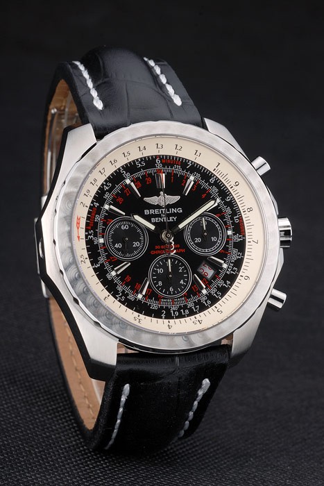 Swiss Breitling Bentley Black Croco Leather Bracelet Black Dial 80286 - Image 4