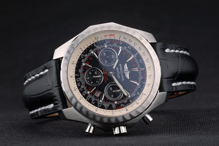 Swiss Breitling Bentley Black Croco Leather Bracelet Black Dial 80286 - Image 5