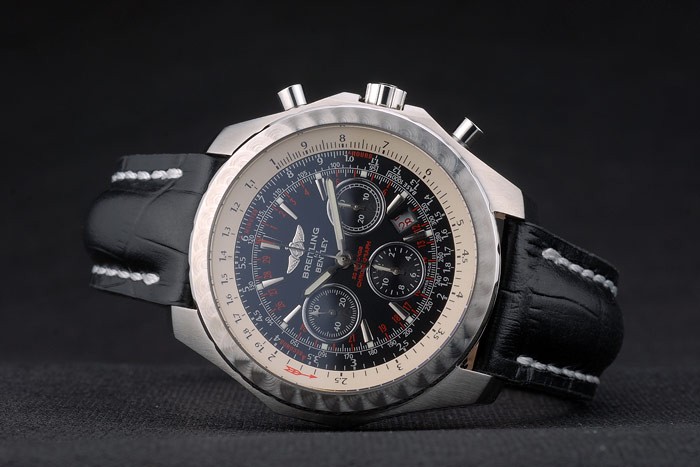 Swiss Breitling Bentley Black Croco Leather Bracelet Black Dial 80286 - Image 6