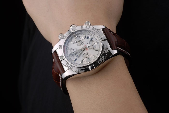 Swiss Breitling Certifie Stainless Steel Bezel Brown Croco Leather Bracelet White Dial 80285 - Image 2