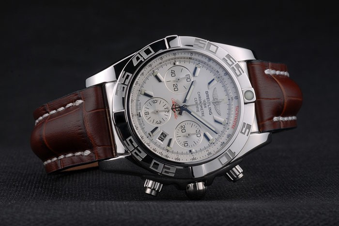 Swiss Breitling Certifie Stainless Steel Bezel Brown Croco Leather Bracelet White Dial 80285 - Image 4