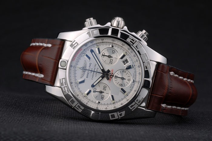 Swiss Breitling Certifie Stainless Steel Bezel Brown Croco Leather Bracelet White Dial 80285 - Image 5