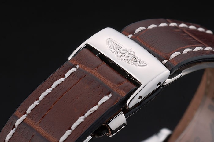 Swiss Breitling Certifie Stainless Steel Bezel Brown Croco Leather Bracelet White Dial 80285 - Image 6