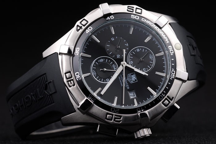 Tag Heuer Aquaracer Tachymeter Bezel Black Dial Black Rubber Strap - Image 3