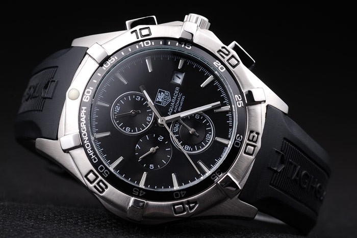 Tag Heuer Aquaracer Tachymeter Bezel Black Dial Black Rubber Strap - Image 4