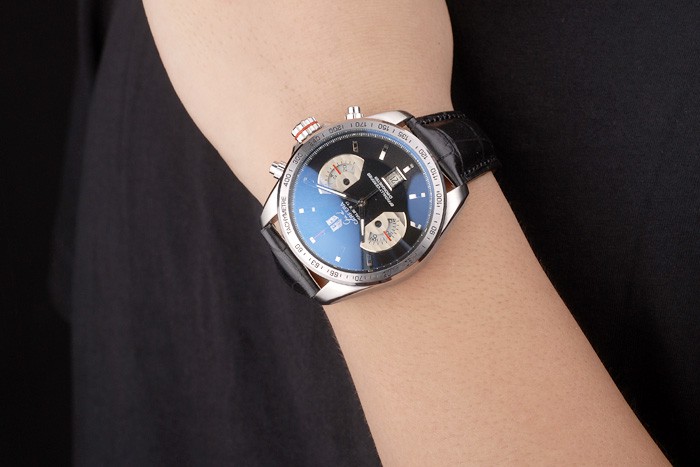 Tag Heuer Carrera Tachymeter Bezel Black Dial Black Leather Strap - Image 2