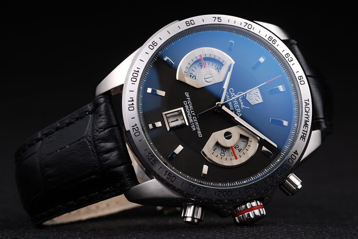 Tag Heuer Carrera Tachymeter Bezel Black Dial Black Leather Strap - Image 4