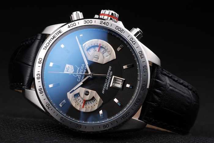 Tag Heuer Carrera Tachymeter Bezel Black Dial Black Leather Strap - Image 5