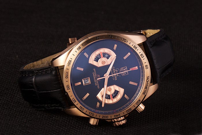 Tag Heuer Carrera Rose Gold Case Black Dial Black Leather Strap - Image 3