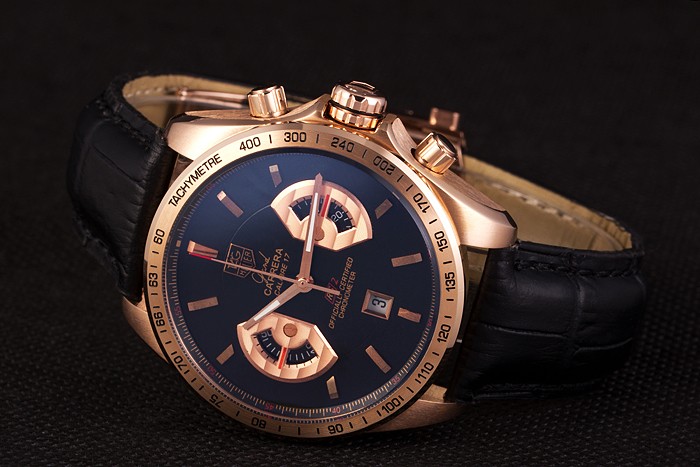 Tag Heuer Carrera Rose Gold Case Black Dial Black Leather Strap - Image 4