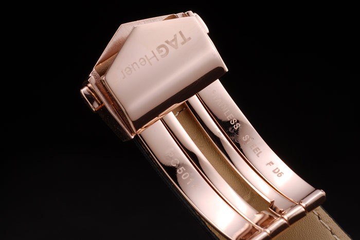 Tag Heuer Carrera Rose Gold Case Black Dial Black Leather Strap - Image 6