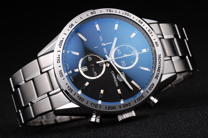 Tag Heuer Carrera Tachymeter Bezel Black Dial Stainless Steel Strap - Image 2