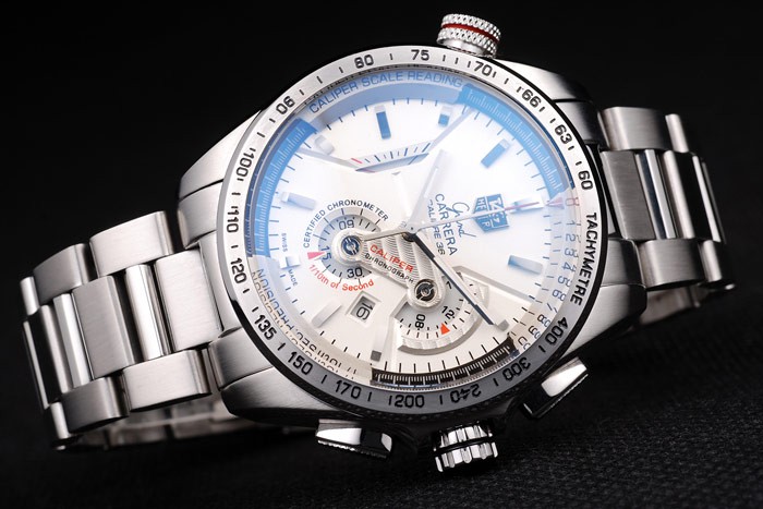 Tag Heuer Carrera Tachymeter Bezel White Dial Stainless Steel Strap - Image 2