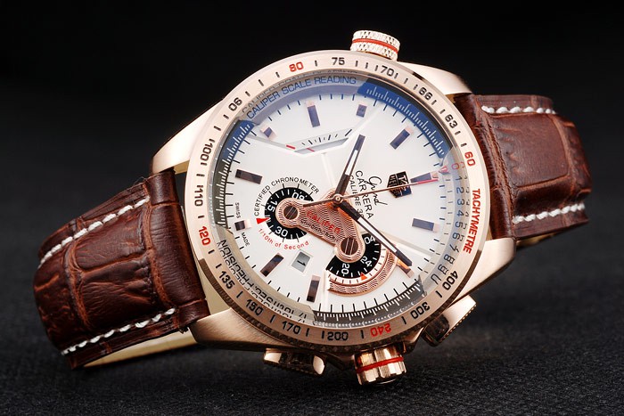 Tag Heuer Carrera Rose Gold Case White Dial Brown Leather Strap - Image 5