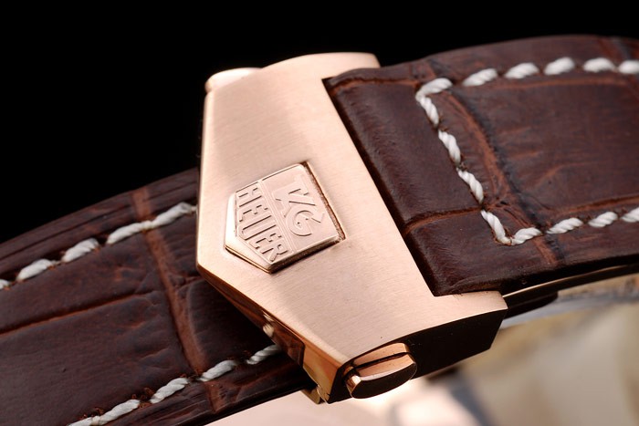 Tag Heuer Carrera Rose Gold Case White Dial Brown Leather Strap - Image 7