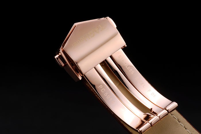 Tag Heuer Carrera Rose Gold Case White Dial Brown Leather Strap - Image 8