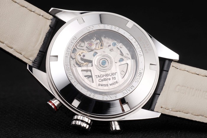 Tag Heuer Swiss Carrera Tachymeter Bezel Black Leather Strap Checkered Brown Dial - Image 10