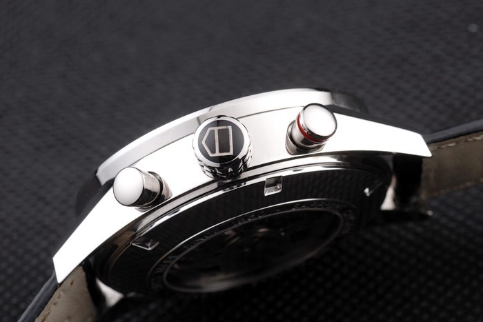 Tag Heuer Swiss Carrera Tachymeter Bezel Black Leather Strap Checkered Brown Dial - Image 2