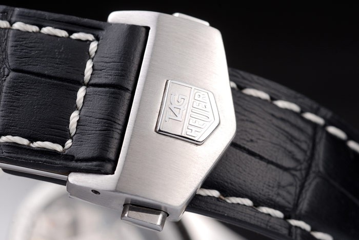 Tag Heuer Swiss Carrera Tachymeter Bezel Black Leather Strap Checkered Brown Dial - Image 6