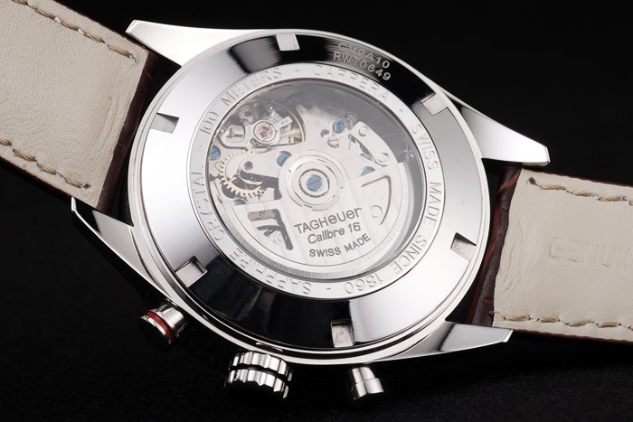 Tag Heuer Swiss Carrera Tachymeter Bezel Dark Brown Leather Strap White Dial - Image 10