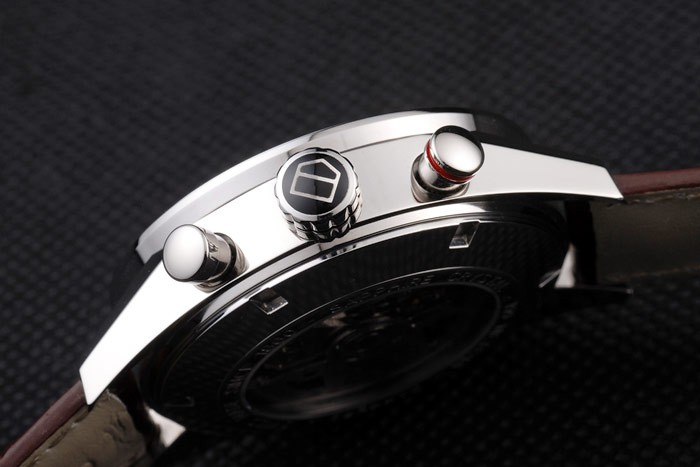 Tag Heuer Swiss Carrera Tachymeter Bezel Dark Brown Leather Strap White Dial - Image 2