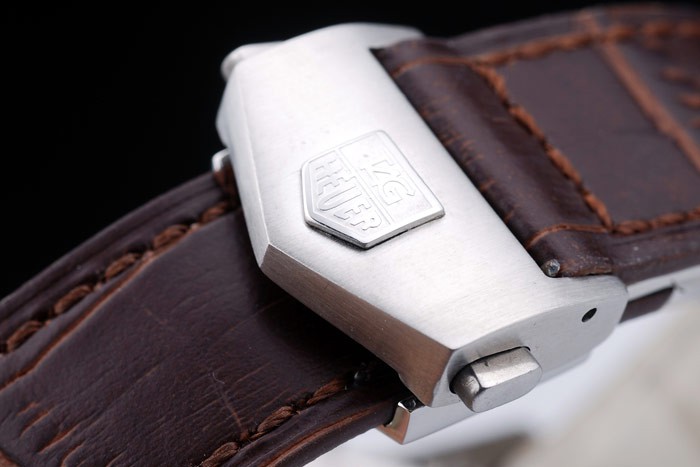 Tag Heuer Swiss Carrera Tachymeter Bezel Dark Brown Leather Strap White Dial - Image 6