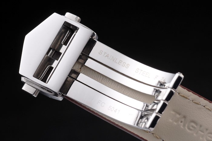 Tag Heuer Swiss Carrera Tachymeter Bezel Dark Brown Leather Strap White Dial - Image 7