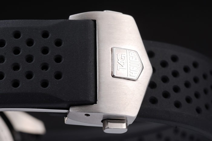 Tag Heuer Swiss Carrera Tachymeter Bezel Perforated Black Rubber Strap White Dial - Image 5