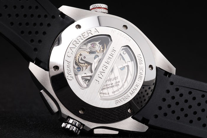 Tag Heuer Swiss Carrera Tachymeter Bezel Perforated Black Rubber Strap White Dial - Image 7