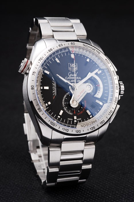 Tag Heuer Swiss Carrera Tachymeter Bezel Stainless Steel Black Dial - Image 3