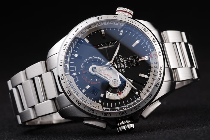 Tag Heuer Swiss Carrera Tachymeter Bezel Stainless Steel Black Dial - Image 4