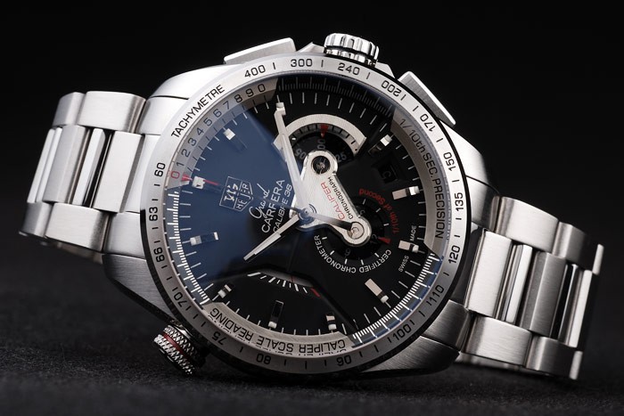 Tag Heuer Swiss Carrera Tachymeter Bezel Stainless Steel Black Dial - Image 5