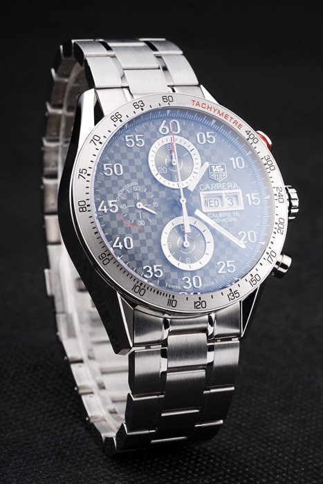 Tag Heuer Swiss Carrera Tachymeter Bezel Stainless Steel Checkered Brown Dial - Image 2