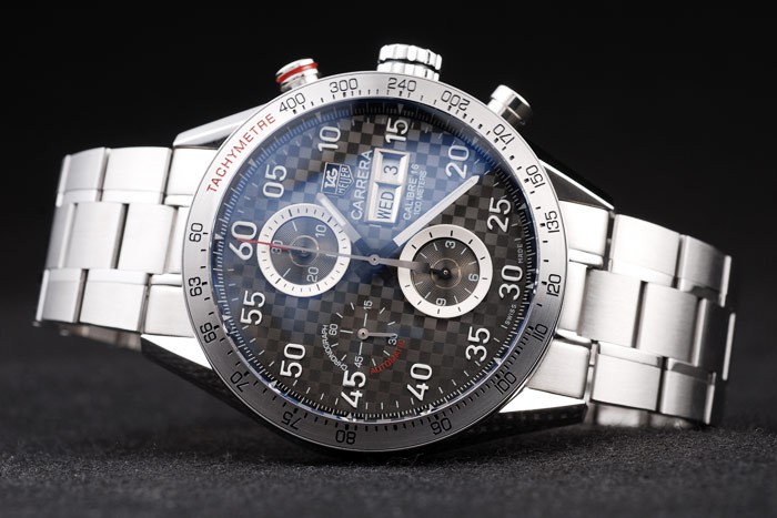 Tag Heuer Swiss Carrera Tachymeter Bezel Stainless Steel Checkered Brown Dial - Image 4