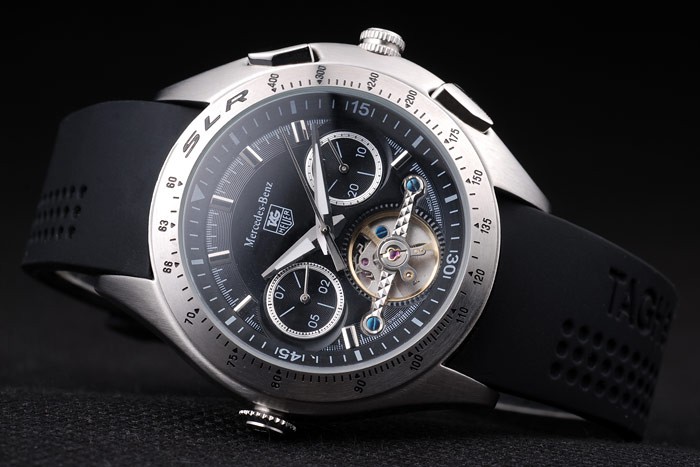 Tag Heuer SLR Tachymeter Bezel Black Dial Black Rubber Strap Tourbillon - Image 4