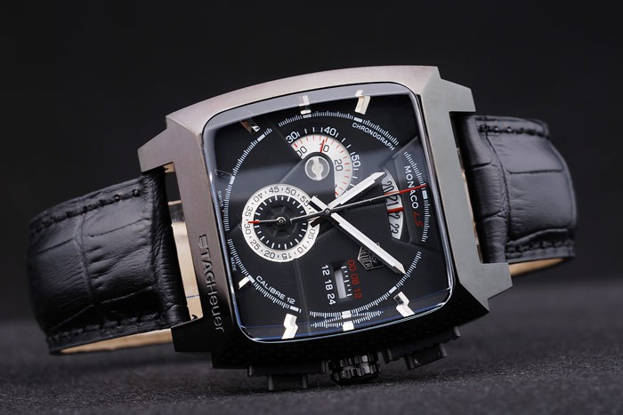Tag Heuer Monaco Black Ceramic Case Black Dial Black Leather Strap - Image 4