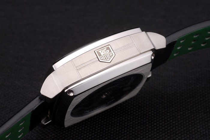 Tag Heuer Monaco Black-Green Perforated Leather Strap White Dial 80306 - Image 10