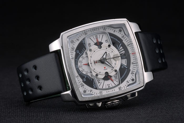 Tag Heuer Monaco Black-Green Perforated Leather Strap White Dial 80306 - Image 4